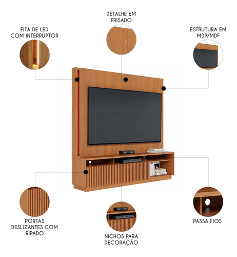 Estante Painel Tv 75 Pol Com Led 200cm Mafra Freijó C05 - Cor Amarelo