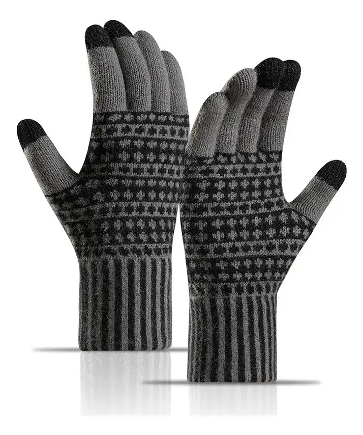 Guantes Lana Alpaca Invierno Ski Pantalla Táctil Touch Tech Color Gris/negro