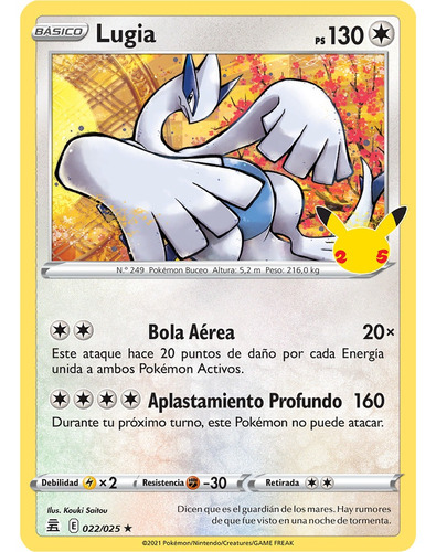 Lugia Pokémon Celebración Tcg Carta Original 