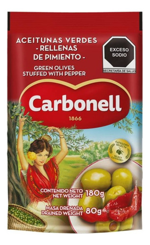 13 Pzas Aceitunas Verdes Carbonell Rellenas De Pasta De Pimi