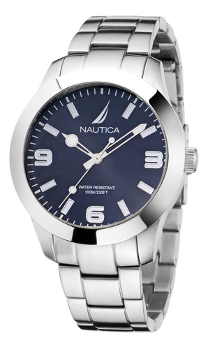 Reloj Nautica Nappbf201 Para Hombre Malla Plateado Bisel Plateado Fondo Azul