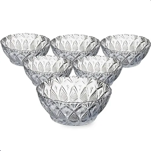 Jogo de Sobremesa Tigela Bowl 6 peças em vidro desenhado, transparente