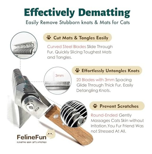 Felinefun Cepillo Para Gatos 2 En 1 Para Desenredar Y Quitar
