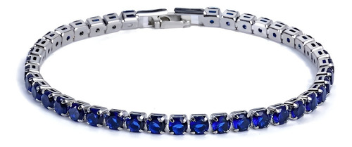 Pulseira Bracelete Semijoia Riviera Com Zircônias Azuis 3mm