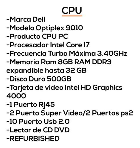 Imagen 3 de 8 de Computadora Dell Optiplex 9010 I7 8gb 500gb 3era Usb Bagc