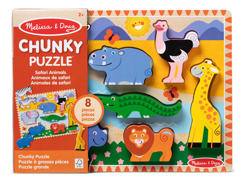 Melissa & Doug Rompecabezas Chunky- Safari - 8 Piezas. Juguetes Para Bebé