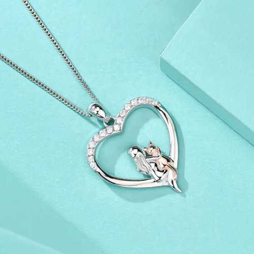 Imagen 4 de 4 de Collar Colgante Plata 925 Corazón Gato Mujer Amor Mascota