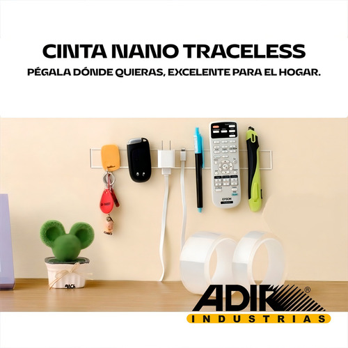 Cinta Nano tape doble cara adhesiva trasparente lavable a prueba de agua blanco genérica.