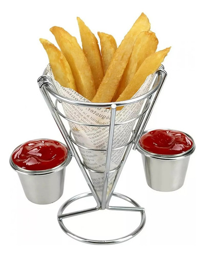 Pack 5 Conos Soporte Papas Fritas Y Botana Acero Inoxidable 