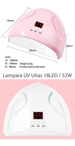 Imagen 3 de 8 de Lampara Uv Manicure Secador Uñas Esmalte 52w 18 Cabina Led