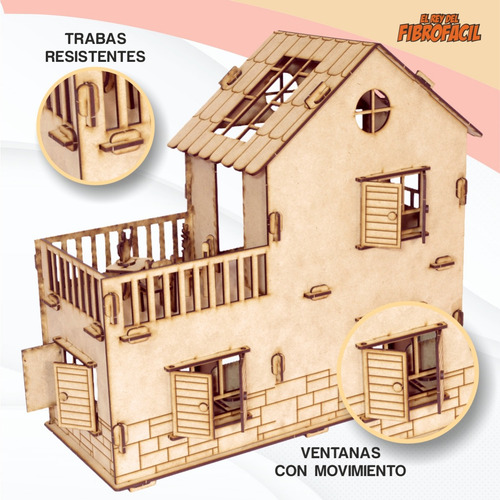 Imagen 6 de 10 de Casita De Muñecas Madera Fibrofácil + 30 Muebles + Regalos