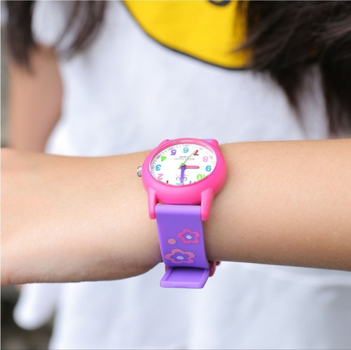 Reloj Q&q Niña Morado Flores Números Y Manecillas Morado Morad0 Blanco