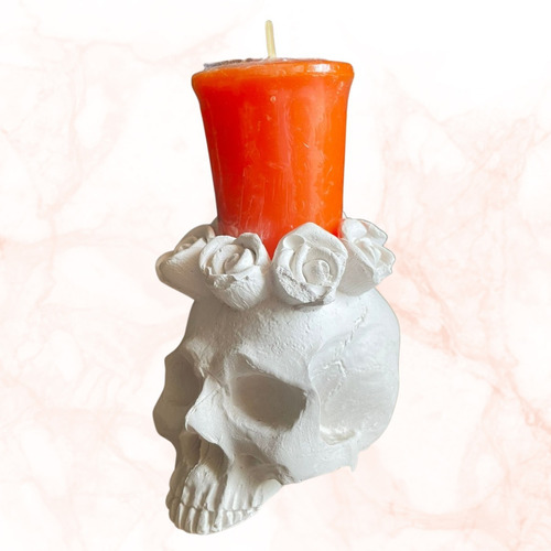 Imagen 4 de 4 de Calavera Con Rosas Portavela Figura De Yeso Para Pintar
