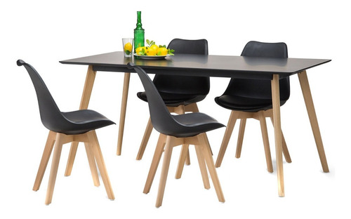 Juego Eames De Comedor Mesa 120x80 + 4 Sillas Acolchonadas