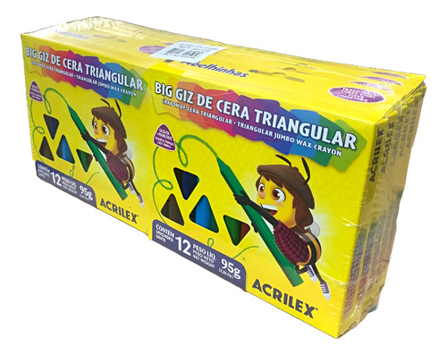 12 Cxs Giz Cera Grosso Big Triangular 12 Cores Jumbo Atacado