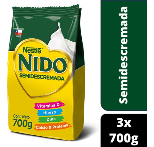 Pack Leche En Polvo Nido® Semidescremada Bolsa 700g X3