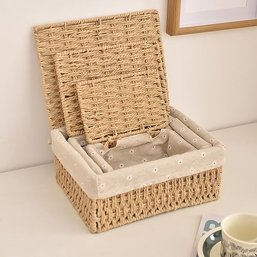 Cesta De Mimbre Con Tapa Para Almacenamiento De Papel