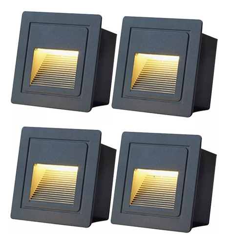 4lampara Led Escalera Pared Cortesía Empotrable Foco 3w Ip65