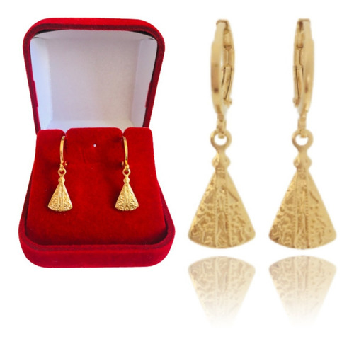 Brinco Argola Pingente Nossa Senhora Aparecida Ouro Folheado