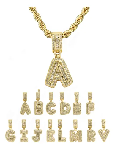 comprar Collar Hombre Mujer Inicial Letras Baño Oro 14k Zirconias