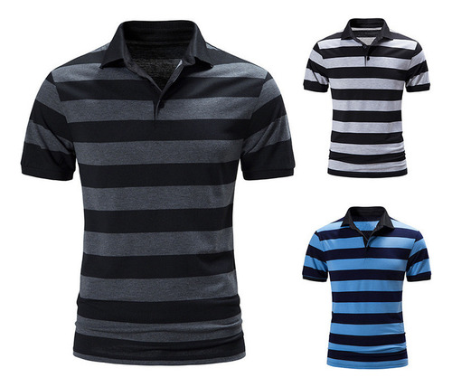 Playera Tipo Polo Estampada A Rayas Para Hombre 2024