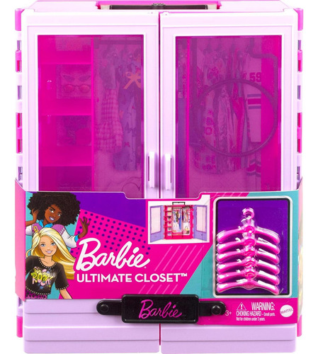Armario Barbie Fashionistas Púrpura Con 6 Perchas Y Asa