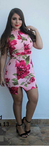 Sexy Vestido Unitalla Corto Ajustado Rosa Floreado Queda M/g