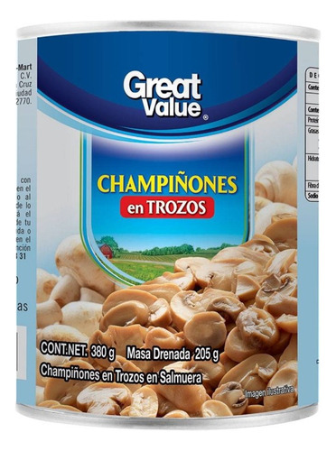 3 Pza Champiñones Great Value Trozos En Salmuera 380 G