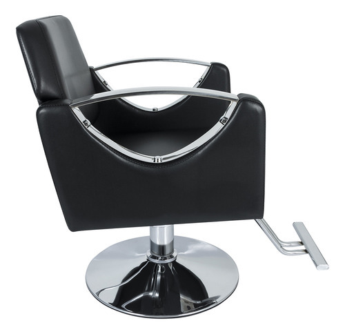 Silla de peluquería hidráulica Pelegrin Pel-04aa, forma de base negra, forma de base redonda, respaldo redondo, tipo fijo