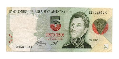 Billete Argentina 5 Pesos Convertibles 1 Diseño Bot 3034 Mb