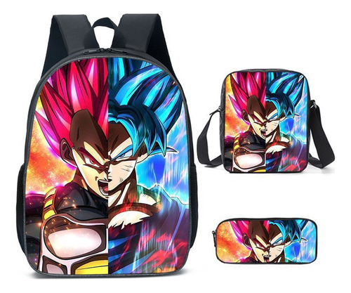 Mochila Japonesa Dragon Ball Super Saiyan Set De Tres Piezas