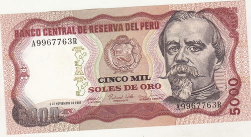 Billete Perú 5000 Soles 5 Noviembre 1981 Abnc Unc (c85)