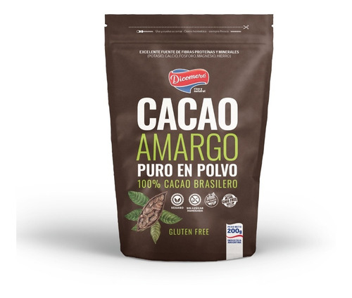 Cacao Amargo Puro En Polvo Dicomere Vegano Sin Tacc X 200 Gr