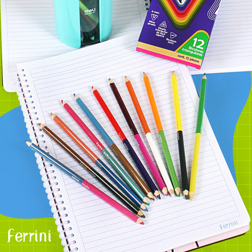 Lápices De Colores Doble Punta Ferrini Escolar 24 Pack Trazo Triangular