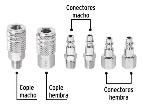 Juego De 4 Conectores Y 2 Coples Compresor De Aire Pretul