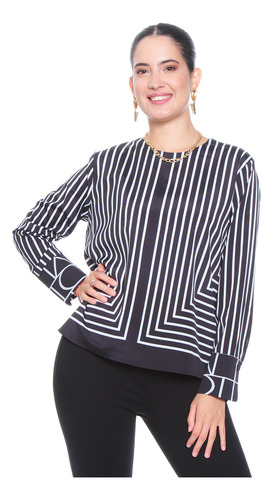 Blusa Wados Manga Larga Listada Escote Redondo