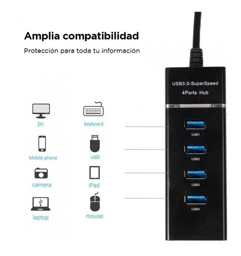Hub 4 Puertos Usb 3.0 5gbps Mac - Win- Linux - Premium