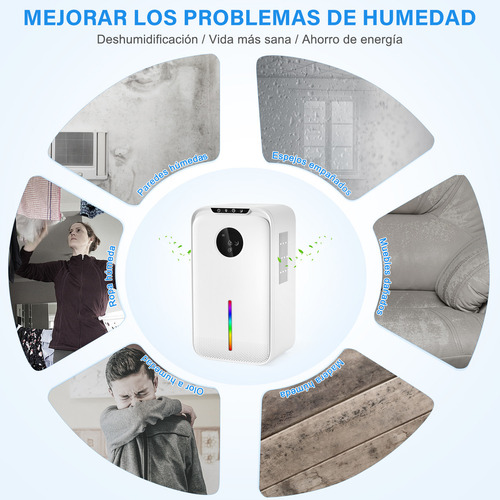 Deshumidificador Electrico Con Tanque De 2.5l Y Led 7 Colors,potente, Eficiente Y Silencioso Mini Deshumidificador Portátil Con Luz Ambiental De Color Para El Hogar, La Oficina O La Oficina
