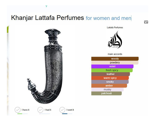 Perfume Árabe Khanjar Lattafa Eau De Parfum Unisex 85ml