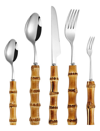 H Set 5 Piezas Bambú: Cuchillo, Tenedor Y Cuchara Steak