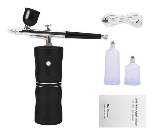 Aerógrafo Con Compresor Inalámbrico Recargable Por Usb Color Negro