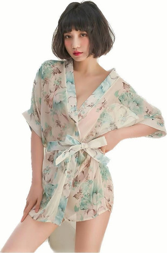 Camisón Sexy See Through De Mujer Kimono Japonés+bragas Sexy