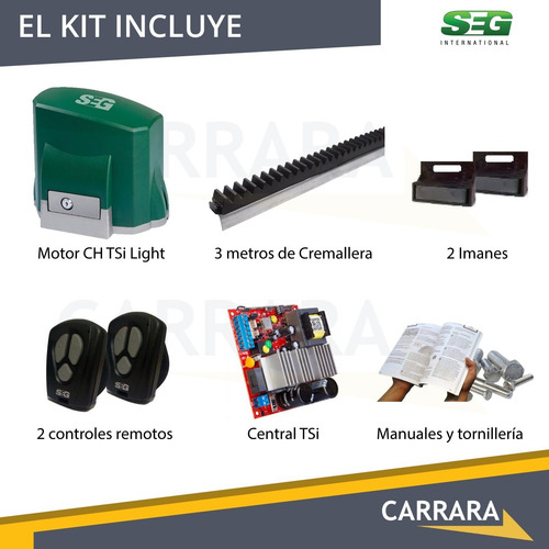 Kit Rápido Motor Portón Automático Corredizo Ch Tsi Control