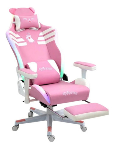 Silla Sillon Gamer Rosa Rgb Parlantes Bluetooth Premium Color Rosa-blanco Material Del Tapizado Cuero Sintético