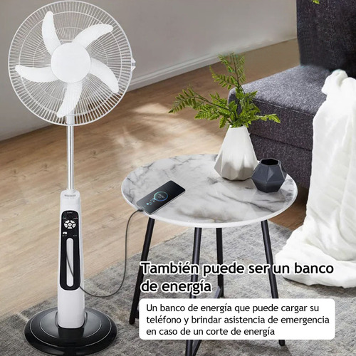 18'' Ventilador Solar Recargable Silencioso Y Control Remoto Con 5 Palas De Plástico Color Blanco Estructura Color Blanco, 51cm De Diámetro 127v