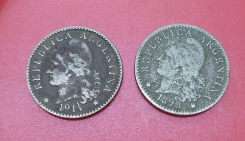2 Monedas 5 Centavos Cuproniquel 1898/1914