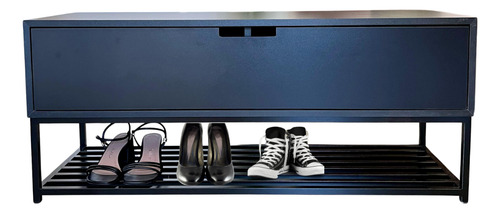 Banco Sapateira Assento Balcão Aparador Rack Para Sala Armário Com Porta Organizador Recamier Preto