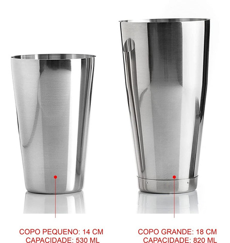 Imagem 2 de 10 de Coqueteleira Boston 820 Ml E Acessórios Profissional Inox