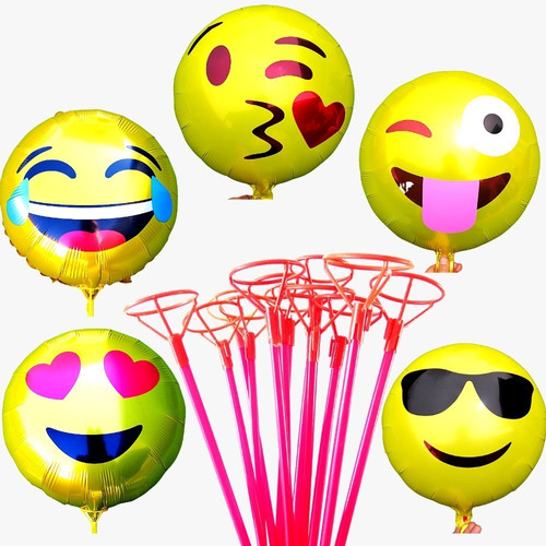 Pack 36 Globos Emoji Emoticons Niños Cumpleaños Con Varas
