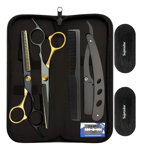 Kit Profesional 2 Tijera Corte + Pulir + Navaja Barbero + Acero